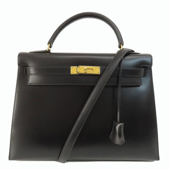 Hermes Kelly 32 Outer Stitching Black Handbag Box Calf Leather Women's HERMES - Picture 1 of 11